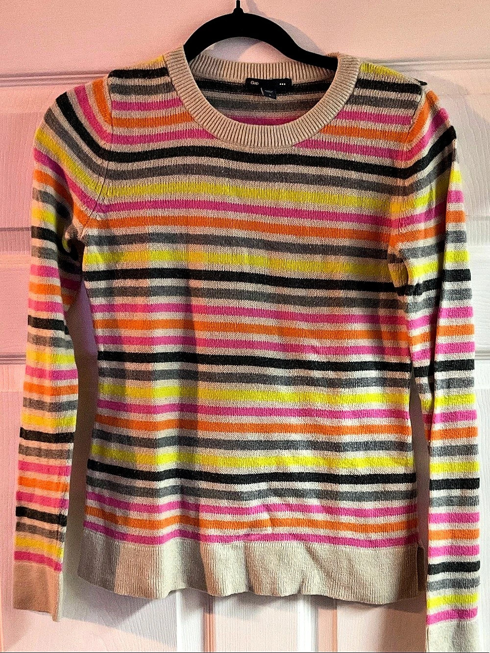 Gap Striped Crew Neck Sweater Gray & Pink Size Small